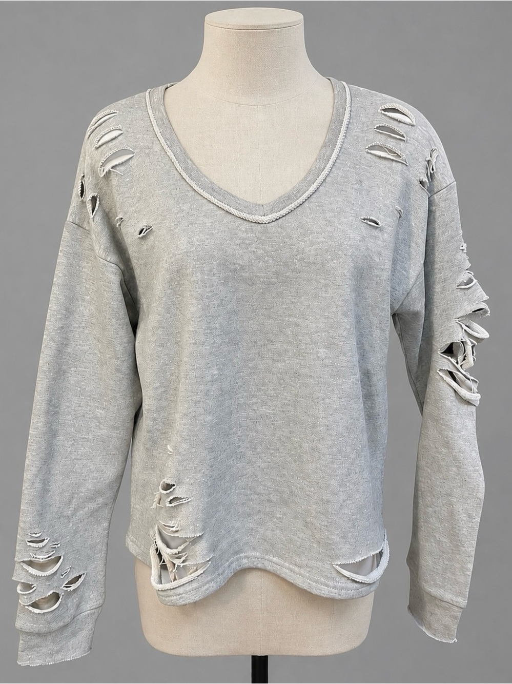 Gray Ripped Sweatshirt Layered Shirt Top M